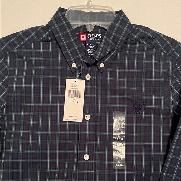 Chaps Boy’s Blue & Green Plaid Shirt - Picture 1 of 4
